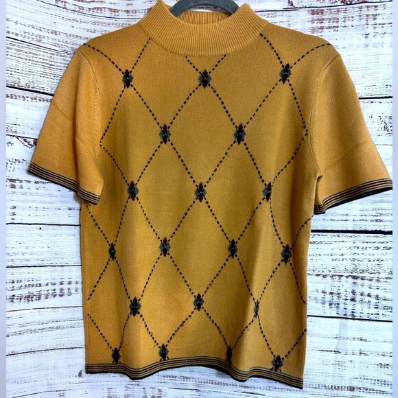 Vintage Sag Habor Sweater Womens Sz Petite Medium Knit Diamond Pattern Academia - Picture 2 of 9